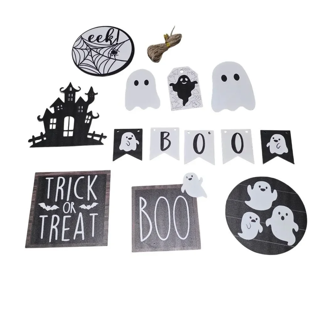 Halloween Ghost and Haunted House Tiered Tray Set